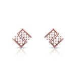 Rose Gold Geometric Diamond Floral Stud Earrings