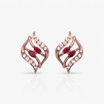Rose Gold Ruby and Diamond Leaf Stud Earrings